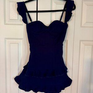 New With Tags - Lucy in the Sky Crepe Ruffle Corset Dress in Navy/size XS